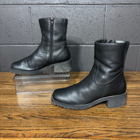 Victoria’s Secret Women’s Black Leather Ankle Moto Boots Block Heel Size 8.5 - Picture 2 of 8